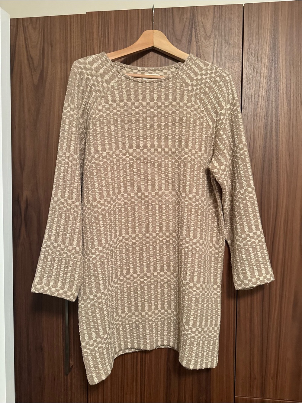 Billy Reid Beige & Cream Patterned Long Sleeve Dress